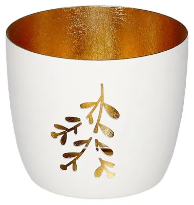 Obrázek produktu pro Dárková společnost Lucerna Madras M, jmelí, držák na čajovou svíčku, svícen, železo, bílá/zlatá, V 8,5 cm, 1212004001