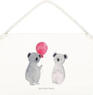 Produktbild von Mr. & Mrs. Panda Schild Koala Luftballon DIN A5 - Weiß - Geschenk, Wandbild Holz, Party, hängeschild, holzbild, Geburtstag, Türschild, wandtafel