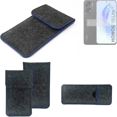 Produktbild von K-S-Trade Handy-Hülle Schutz-Hülle kompatibel mit Honor 90 Lite Filztasche Pouch Tasche Case Sleeve Filzhülle dunkelgrau, blauer Rand