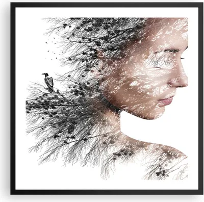 Produktbild von Gerahmtes Poster - Schwarzer Rahmen - Frau doppelt Belichtung - 60x60 cm - Wand Bild - Wanddeko - Wandbilder - Wandposter - Bilderrahmen - Bilder - Kunstdruck - Wandbild - P2BAC60x60-4338