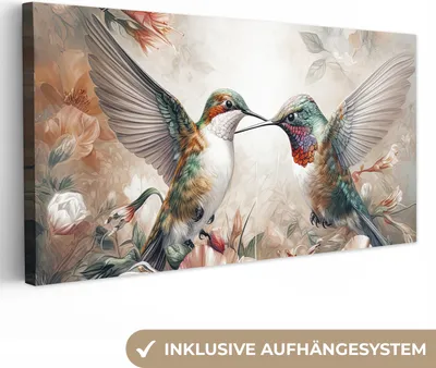 Obrázok produktu pre MuchoWow® - Plátno - Kolibrík - Vtáky - Kvety - Príroda, nástenná maľba, nástenné dekorácie obrazy obývacia izba, 80x40cm