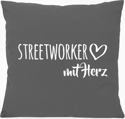 Produktbild von Huuraa Kissen Streetworker mit Herz 40x40cm mit Füllung Steel Grey Baumwolle Dekokissen Geschenkidee