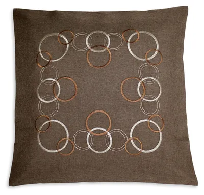 Produktbild von Kissenhülle Ringe Leinenoptik bestickt Kissenbezug Deko Kissen ca. 40x40 cm #1107 braun