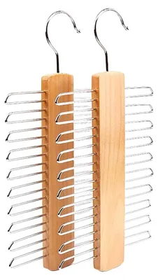 Produktbild von Krawattenhalter, 2 Stück Krawattenbügel aus Holz, 360 Grad drehbar, mit 20 Regalen für Gürtel, Schals und Krawatten