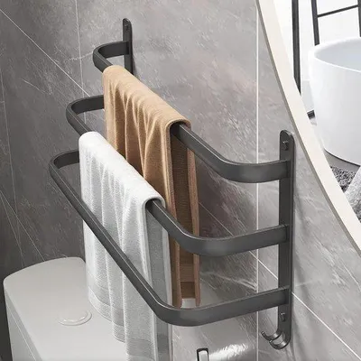 Immagine prodotto di Portasciugamani nero in alluminio per bagno e cucina, 40 cm