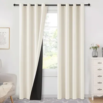 Produktbild von Verdunkelungsvorhang 240 x 140 cm, 2er Set, hellbeige, mit Ösen für Schlafzimmer