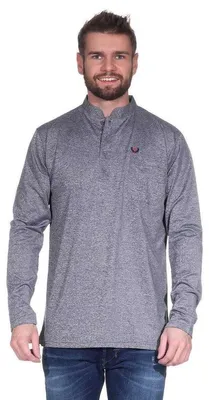 Produktbild von Herren Basic Langarm Shirt Stehkragen; Grau M