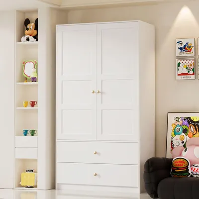 Immagine prodotto di Armadio Merax con 2 ante, 2 cassetti e barra appendiabiti, mobile guardaroba, mobile per camera da letto, armadio per bambini, bianco