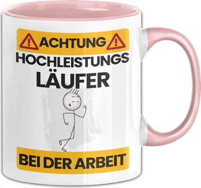 Produktbild von Läufer Tasse Geschenk Lustiger Spruch Geschenkidee für Läufer Achtung Hochleistungs Läufer Bei Der Arbeit (Rosa)