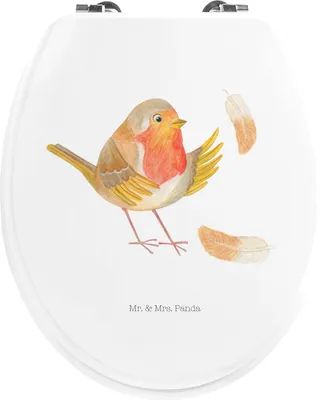 Produktbild von Mr. & Mrs. Panda Toilettendeckel Rotkehlchen Federn - Weiß - Geschenk, fliegen, WC Sitz, Spruch Motivation, Klodeckel, Mut, Vogel, Brille, Klo-Deckel, Sprüche, Gute Laune