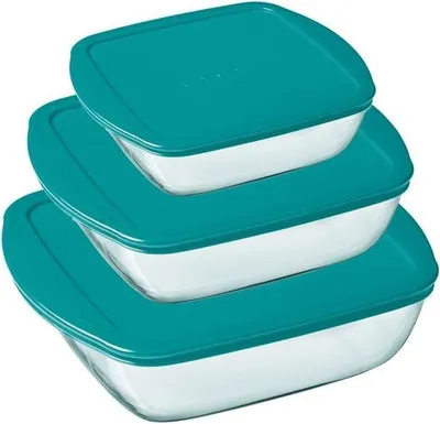 Produktbild von PYREX Pyrex - Koch- und Aufbewahrungsschalen quadratisch mit Deckel 3er-Set - Borosilikatglas - Transparent