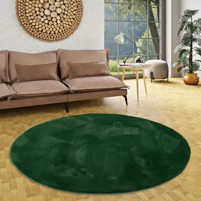 Produktbild von Luxus Super Soft Fellteppich Plush Tannengrün Rund, Größe:120 cm Rund