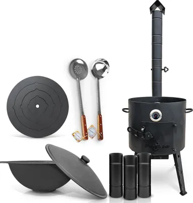 Produktbild von Feuerofen 40cm Utschak Uchag mit Usbekische Kazan 12 L, Herdplatte, Schaumlöffel
