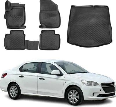 Zdjęcie produktu dla Zestaw dywaników podłogowych i wykładziny bagażnika do Peugeot 301 2013-2025 notchback TPE czarny