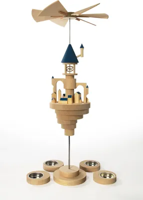 Produktbild von Teelichtpyramide Schwebendes Luftschloss mit Uhrenturm und blauen Dächern BxHxT 30x50x30cm NEU