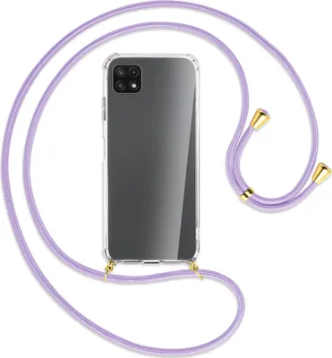 Produktbild von Handykette Backcover-Schutzhülle mit Band (Metall goldfarben) für Samsung Galaxy A22 5G (A226) - violett