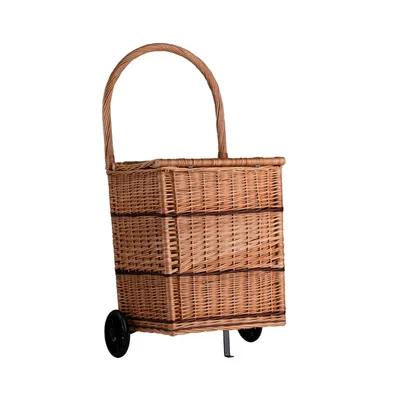 Image de Panier en osier Panier de rangement rectangulaire en osier avec roulettes Chariot de marché Chariot de supermarché Panier de cheminée Panier en bois (rectangulaire avec couverture)