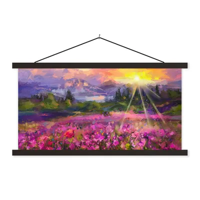 Produktbild von MuchoWow® Textilposter Gemälde - Ölfarbe - Blumen - Natur - Sonne 90x45 cm mit schwarzem Rahmen - Klemmleisten