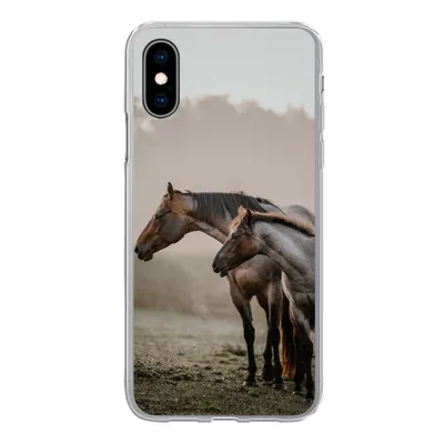 Produktbild von MuchoWow® Handyhülle Schutzhülle Hülle für iPhone X Pferde - Nebel - Wiese Silikon Softcase Handy Hülle - Handyhülle