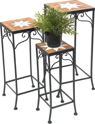 Image de DanDiBo Tabouret pour fleurs Merano Mosaïque Set de 3 pièces 12012 Présentoir pour fleurs 46, 54, 62 cm Tabouret carré