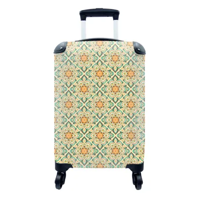 Produktbild von MuchoWow® Koffer Handgepäck Trolley Rollkoffer Kleine Reisekoffer mit 4 Rollen - Boho - Muster - Mandala - Blumen - Cabin Size < 55x40x23 cm & 55x40x20 cm - Fotokoffer - Kabinenkoffer - Boardgepäck - Reise-Box - Reisekoffer - Reisegepäck - Koffer mit Bild - Trolley für Kinder