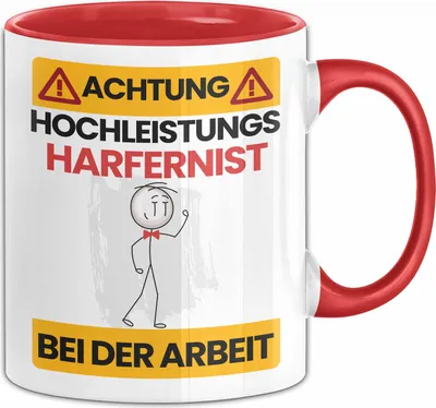 Produktbild von Harfenist Tasse Geschenk Lustiger Spruch Geschenkidee für Harfenist Achtung Hochleistungs Harfenist Bei Der Arbeit (Rot)