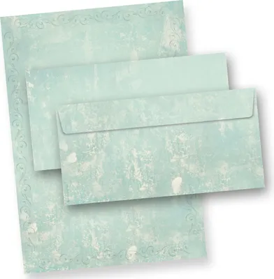 Produktbild von Briefpapier Set Türkis Grün marmoriert (10 Sets) Vintage A4 297 x 210 mm 90 g/qm mit Umschläge