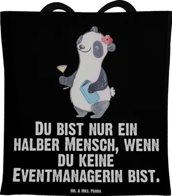 Produktbild von Mr. & Mrs. Panda Stoffbeutel Eventmanagerin Herz - Schwarz - Geschenk, Lustig, Witzig, Beruf, Einkaufstasche, Tasche, Spruch, Büchertasche, Jutebeutel, Tote Bag
