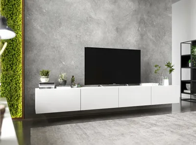 Produktbild von 2 Stk Hängende TV-Schrank 2 x Enjoy TV Loft Style Hängeschränke Hängend Modern Lindner Möbel 240cm x 30cm x 35cm Farbe: Weiß matt - Weiß matt