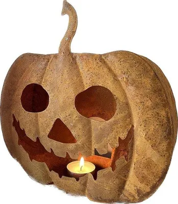 Image de Grande décoration d'Halloween en métal en forme de citrouille - Photophore d'automne rouillé