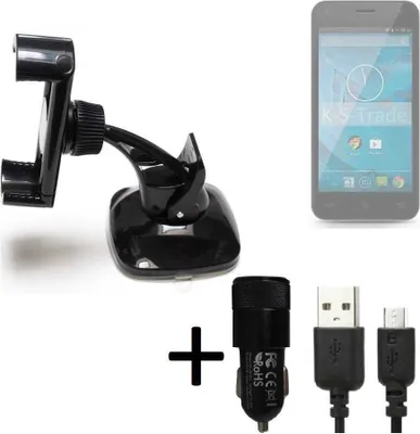 Produktbild von K-S-Trade Halterung kompatibel mit Qilive Q.4868 Windschutzscheibe / Armaturenbrett + LADEGERÄT mit Mico USB Kabel Autohalterung KFZ Halter
