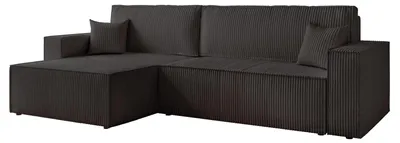 Produktbild von Ecksofa Mulri XL Poso 135 Schwarz Cord Schlaffunktion Universell Bettkasten
