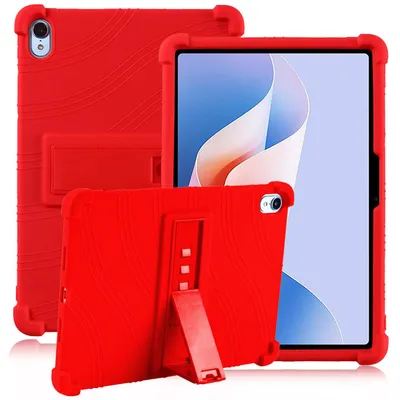 Image de Étui de protection pour tablette Huawei MatePad 11.5 S 2024, en silicone souple résistant aux chocs, avec support intégré, de couleur rouge