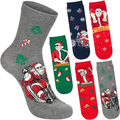 Obrázok produktu pre BRUBAKER 5 párov vianočných ponožiek muži 41-45 - Cool Santa Biker & Rapper - Funny Father Christmas bavlnené ponožky