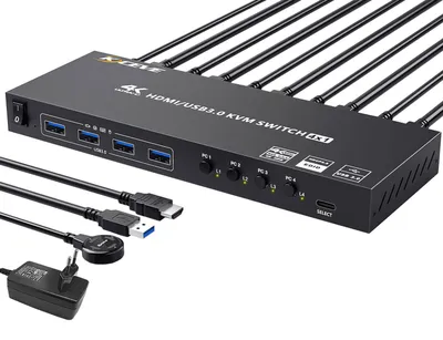 Obrázok produktu pre USB 3.0 KVM prepínač s HDMI, 4 porty pre 4 počítače a 1 monitor, s podporou rozlíšenia 4K pri 60 Hz