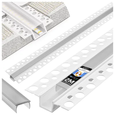 Produktbild von MasterLED LED Trockenbauprofil PVC 50x12mm GK Einbauprofil Weiß 2m – LED Leiste Gipskarton mit klarer Abdeckung – Unterputz Schiene