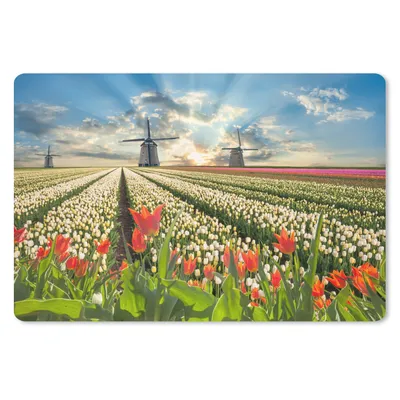Produktbild von MuchoWow® Schreibtischunterlage Windmühle - Tulpen - Himmel - Natur 60x40 cm - XXL Mauspad - Großes Mauspad