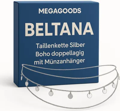 Produktbild von Taillenkette Silber Boho doppellagig mit Münzanhänger Sommer DE.
