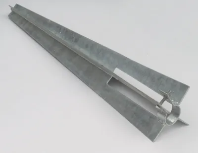 A galvanized metal ground sleeve for fence posts, shown on a white background.