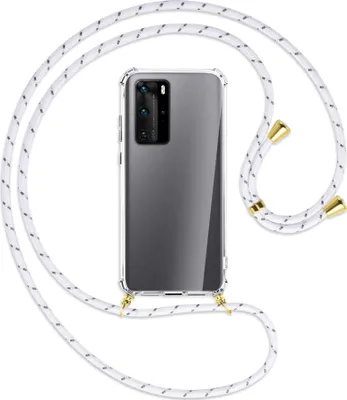 Produktbild von Handykette Backcover-Schutzhülle mit Band (Metall goldfarben) für Huawei P40 - weiß/grau