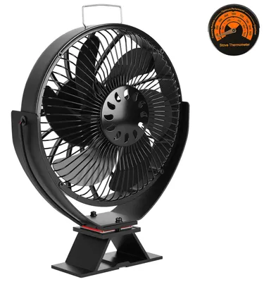 Image de Ventilateur pour poêle à bois Vigevee, 6 pales, angle d'inclinaison réglable et grille de protection, couleur noire