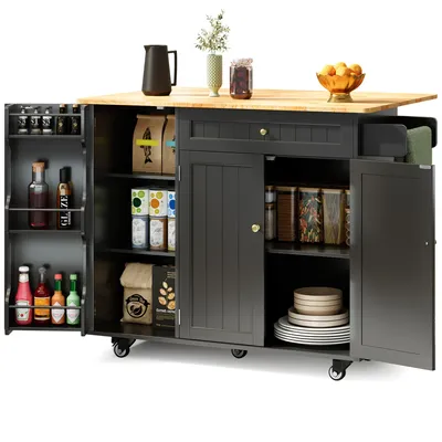 Produktbild von BEALIFE Küchenwagen mit ausziehbarer Platte & 3 Schubladen & rollen | Vielseitiger Servierwagen 106x45x88 cm | KC90 in Schwarz/Weiß