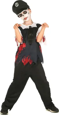 Produktbild von Zombie-Polizeikostüm für Kinder Halloweenkostüm schwarz-weiss 4-teilig - 122/134