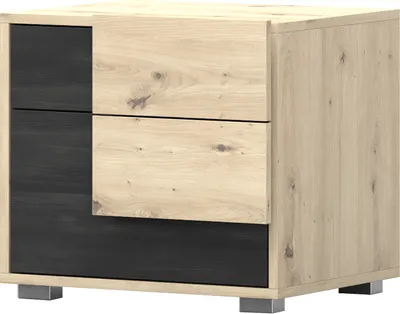 Produktbild von Nachttisch Nachtschrank Nachtkommode mit zwei Schubladen Artisan Eiche/Schwarze Norwegische Kiefer BAFRA 54cm