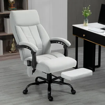 Zdjęcie produktu dla Fotel biurowy Vinsetto z funkcją masażu, ergonomiczny fotel biurowy z funkcją podgrzewania, funkcją odchylania, podnóżkiem, regulacją wysokości, obrotowy o 360°, mikrofibra, szary