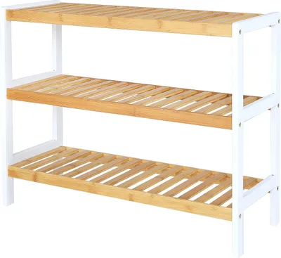 Produktbild von dibea Schuhregal aus Bambus, 3 Ablageflächen, 70x26x55 cm, natur/weiß