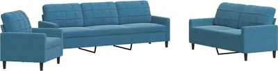 Produktbild von vidaXL 4-tlg. Sofagarnitur mit Kissen Blau Samt