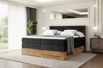 Produktbild von ALTDECOR Boxspringbett mit Matratze und Lattenrost, Topper, Polsterbett mit Bettkasten, Bett mit Stauraum H3- und H4- Matratze, Doppelbett, Springboxbett -LOLLI4 KING-120x200 - Schwarz Casablanca