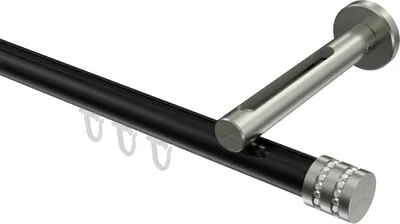 Produktbild von Interdeco Innenlaufstange / Gardinenstange mit Innenlauf Schwarz / Edelstahl-Optik, Typ Siteno Estana (Glitzerkappe), 20 mm Ø 1-läufig, 240 cm