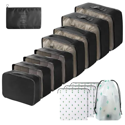 Produktbild von Kofferorganizer Reiseorganizer Packing Cubes - 13-teilig - Schwarz - Wasserdicht